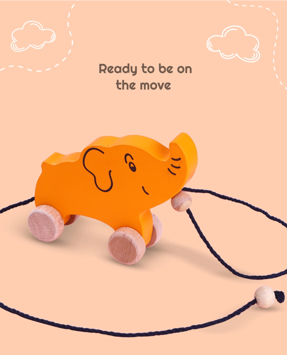 Wooden Elephant Orange Colour